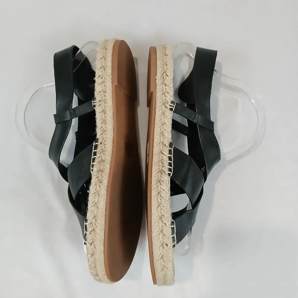 Marc Fisher Tallia Sandals Womens 8.5 Black Leather Espadrille Flats